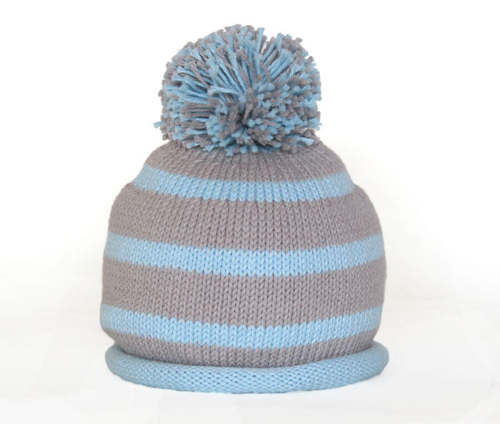 Blue & Grey Striped Baby Hat