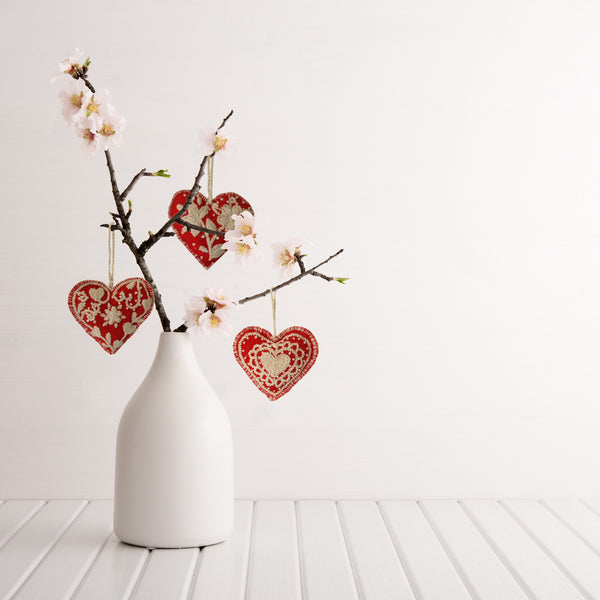 Embroidered Heart Ornaments - set of 3