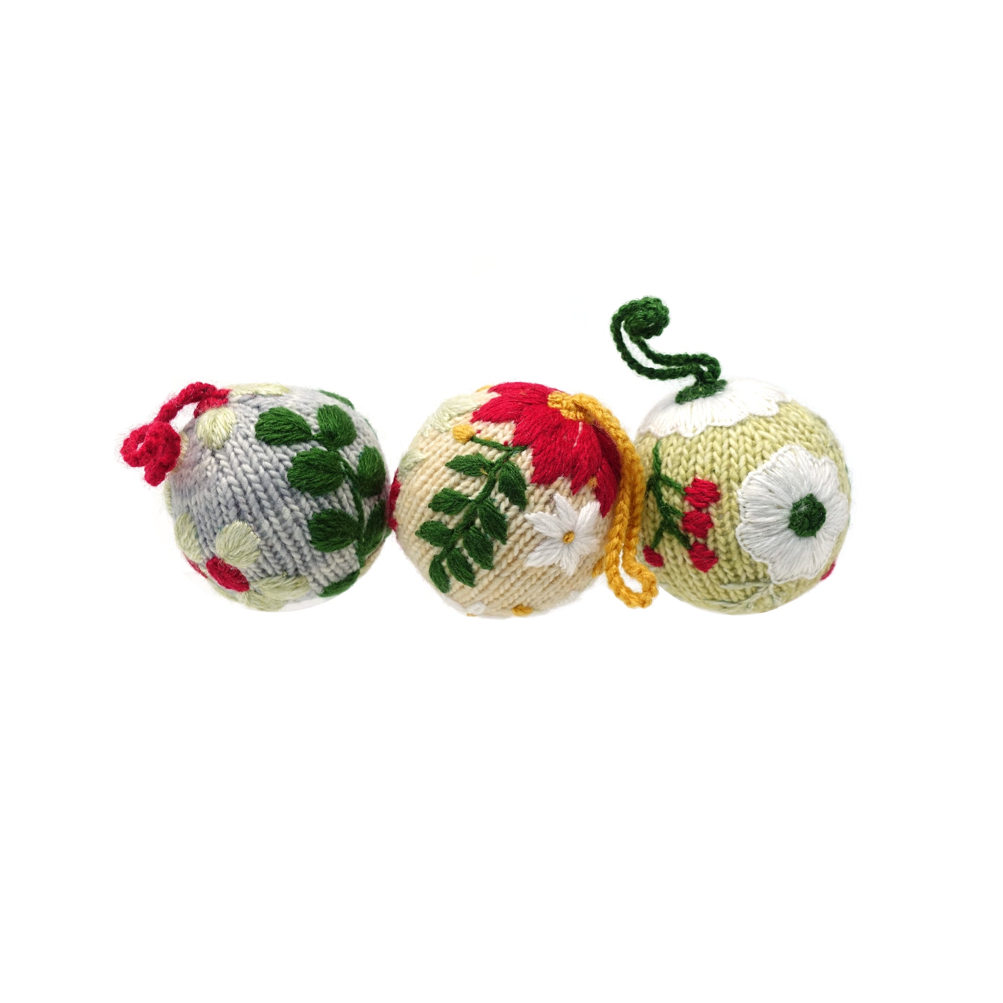 Embroidered Globe Ornaments - set of 3