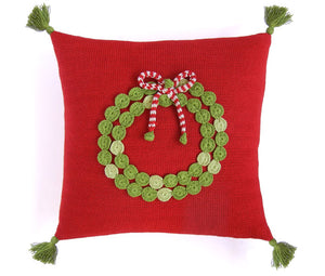 Green Wreath 14" Pillow, Red