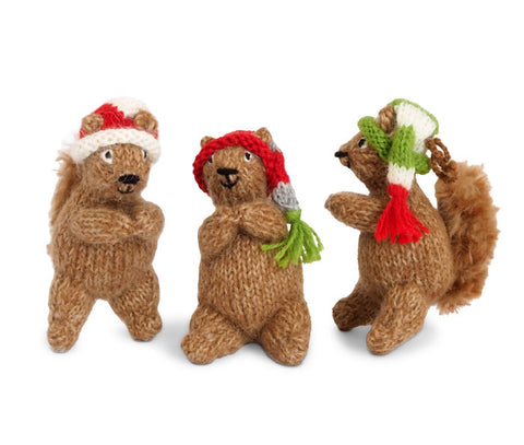 Woodland Squirrel Ornaments - set of 3