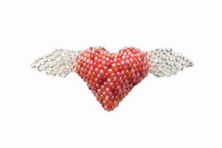 Heart with Wings Brooch, Pink