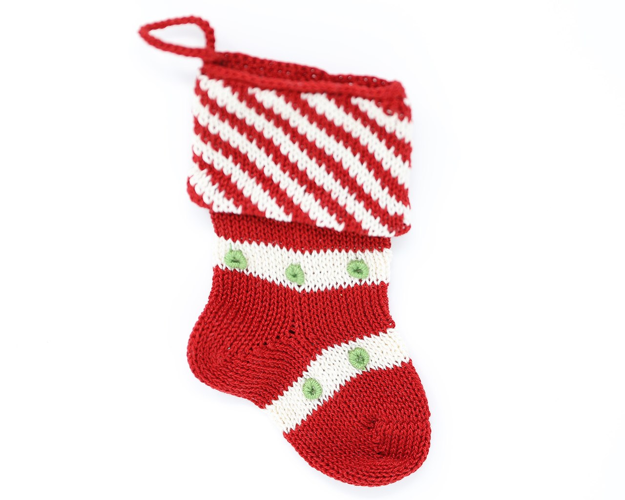 Mini Diagonal Stripe Cuff Stocking, Red